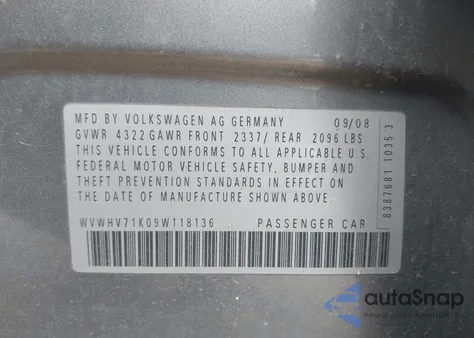 2009 Volkswagen Gti 4-Door from USA, damaged, VIN WVWHV71K09W118136